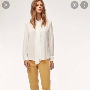 Aritzia Babaton Piero White Tie-Neck Blouse
